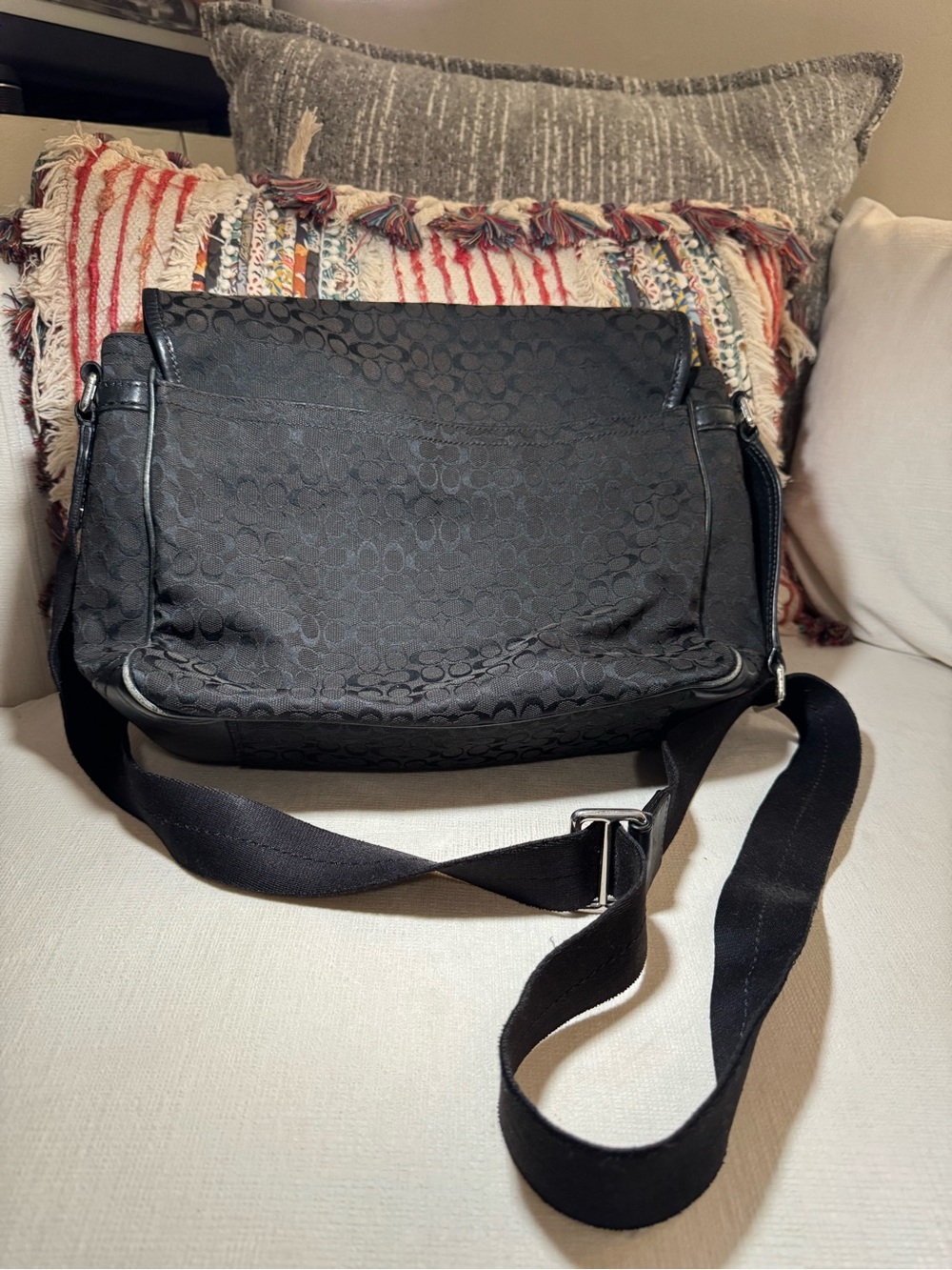 Coach Black Monogram Canvas Messenger Bag - Picture 4 of 10